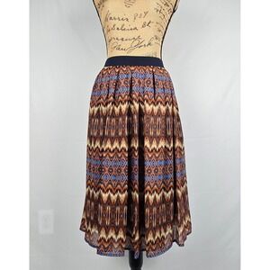 Ruby Rd Feather Report Ikat Chevron Midi Skirt Navy Orange Camel Size 10 NWT